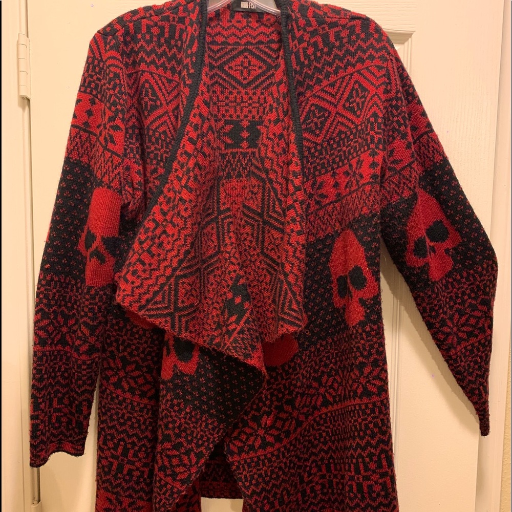 Red and black Iron Fist skull cardigan